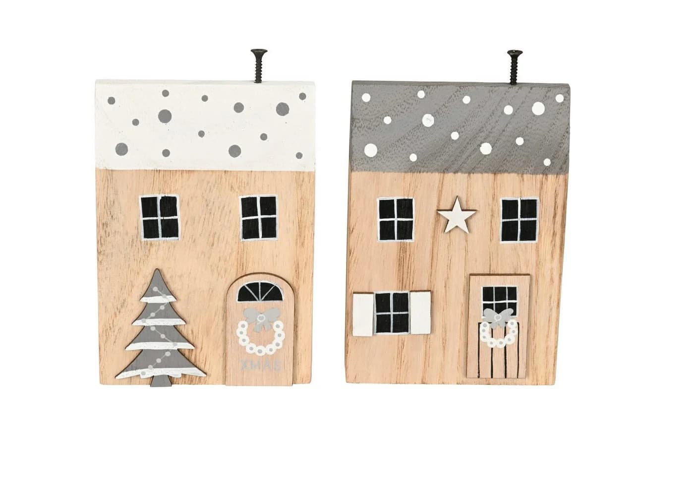 finehomegarden Dekoobjekt Häuser Set 2-tlg. Holzhaus Natur/Grau/Weiß