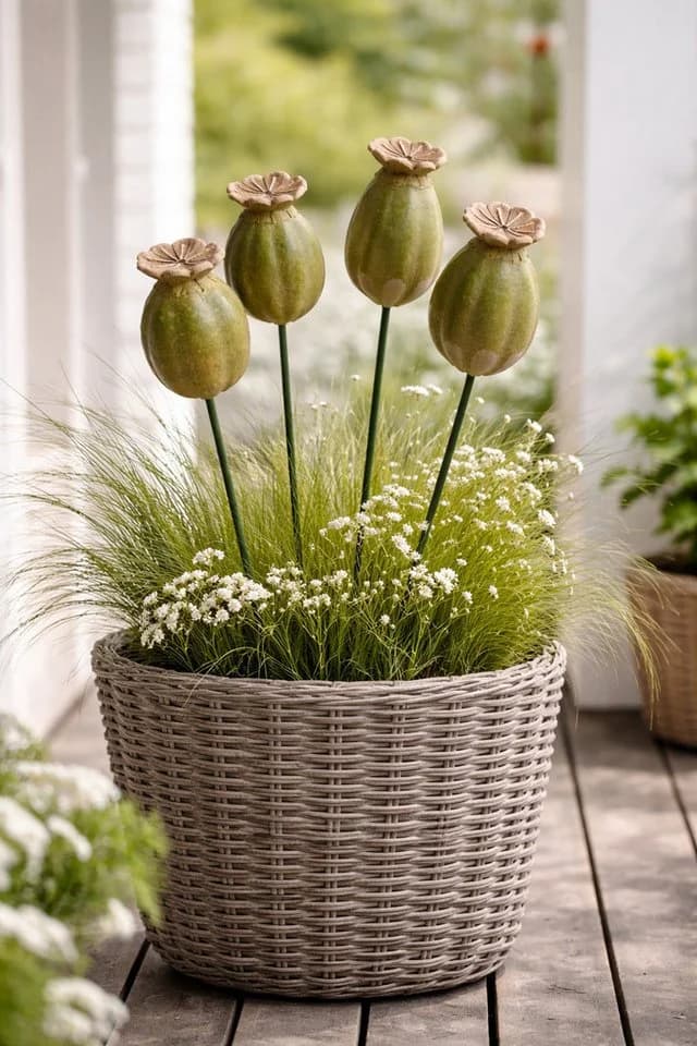 finehomegarden Dekofigur Mohnkapsel Keramik Grün 2er Set - Bild 3