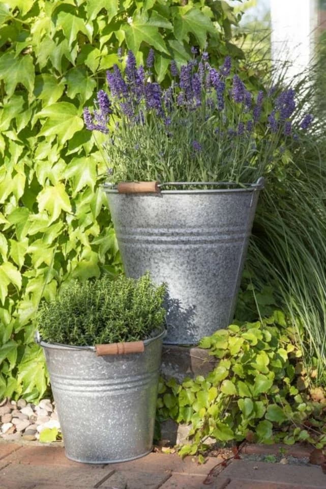 finehomegarden Zink Eimer mit Henkel Grau Pflanzkübel Metall - Bild 3