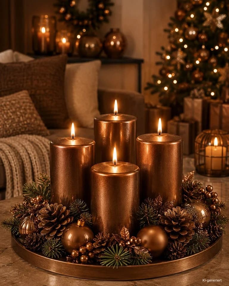 Wiedemann Kerzen Stumpenkerze 4er Set Adventskranzkerzen Bronze