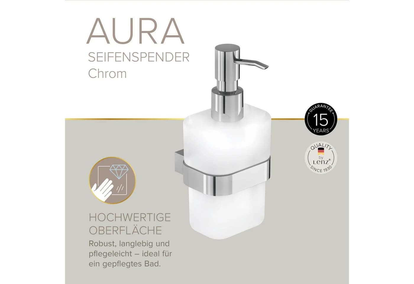 Lenz Seifenspender AURA Chrom Nachfüllbar Tropffrei - Bild 3