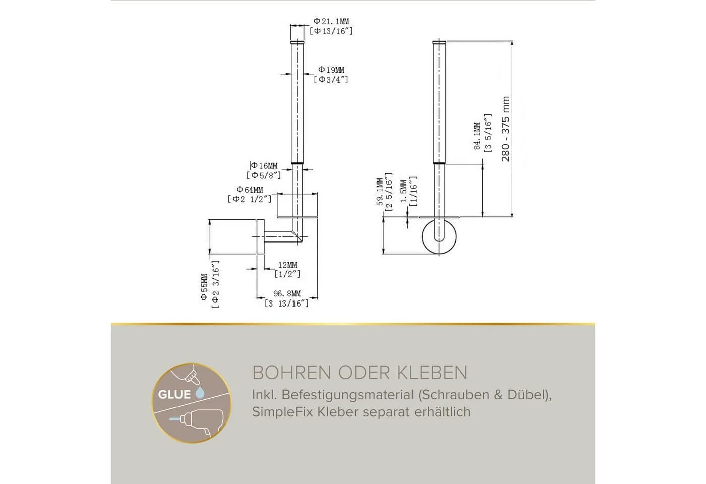 Lenz Toilettenpapierhalter SOULUTION Teleskopstange Chrom - Bild 4