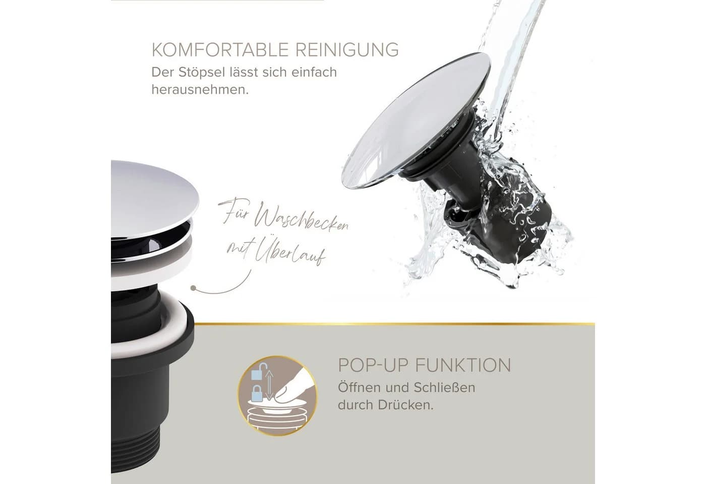 Lenz Waschtischarmatur HOKU in Chrom mit Easy Clean Pop-Up Ventil - Bild 4