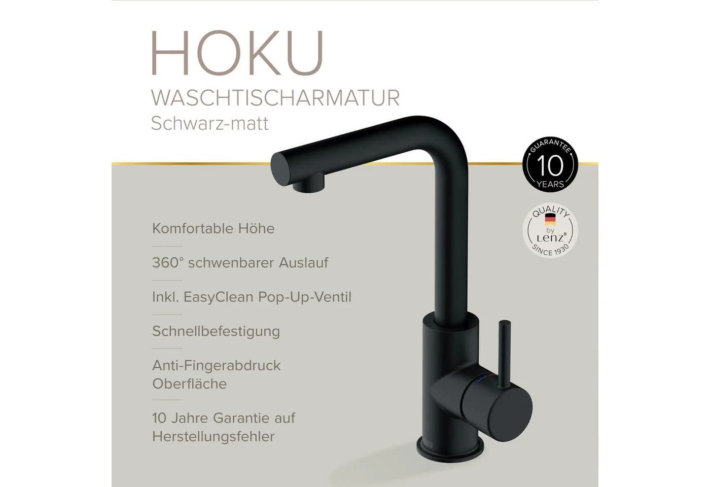 Lenz Waschtischarmatur HOKU Schwarz-matt Anti-Fingerabdruck - Bild 3