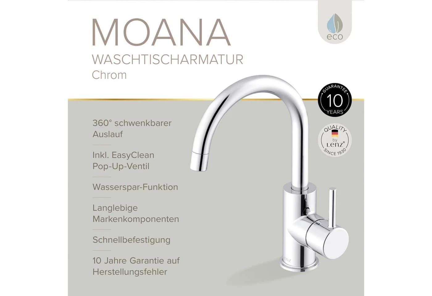 Lenz Waschtischarmatur MOANA Chrom 360° Schwenkfunktion - Bild 3