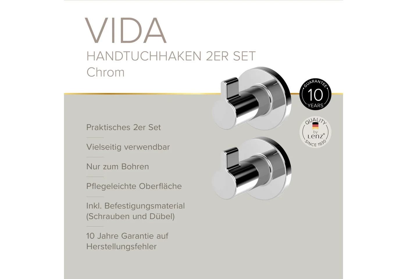 Lenz Handtuchhaken VIDA Chrom 2er Set - Bild 3