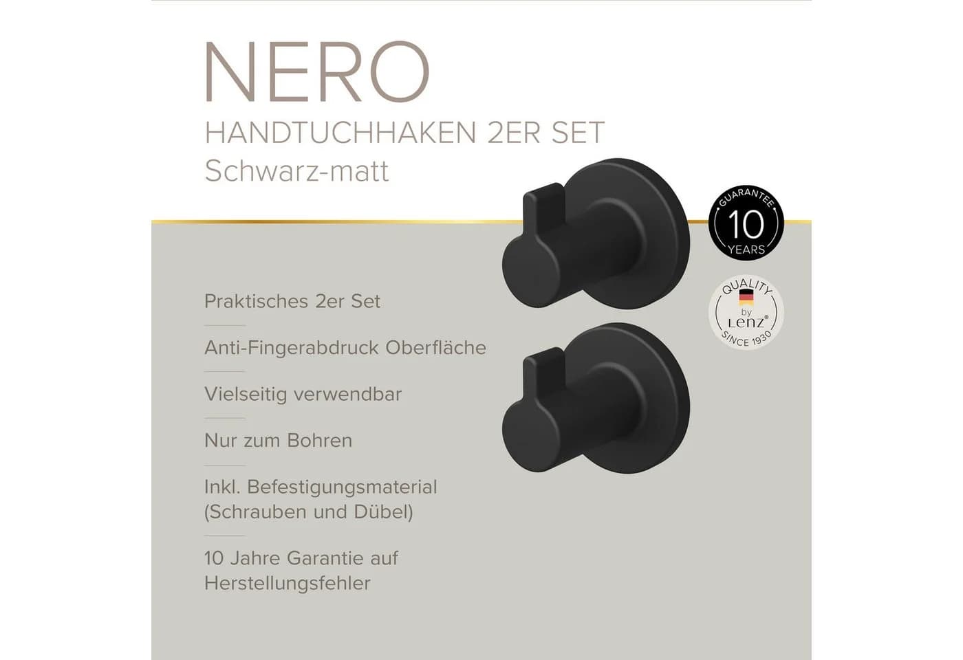 Lenz Handtuchhaken NERO Schwarz matt 2er Set Hygge - Bild 3