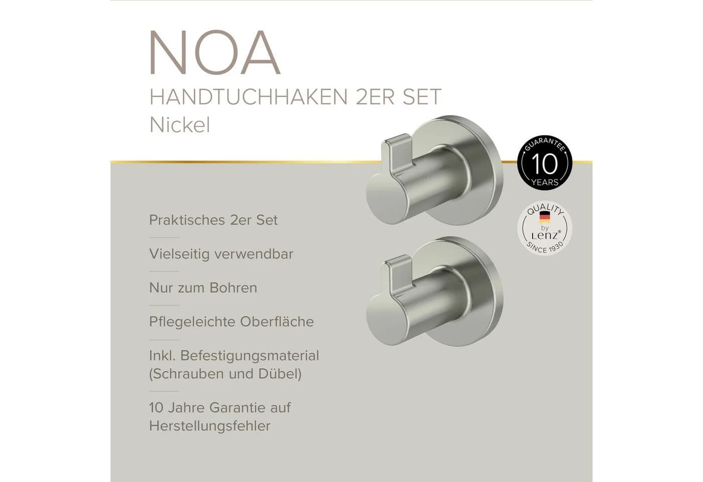 Lenz Handtuchhaken NOA 2er Set Nickel Bad - Bild 3
