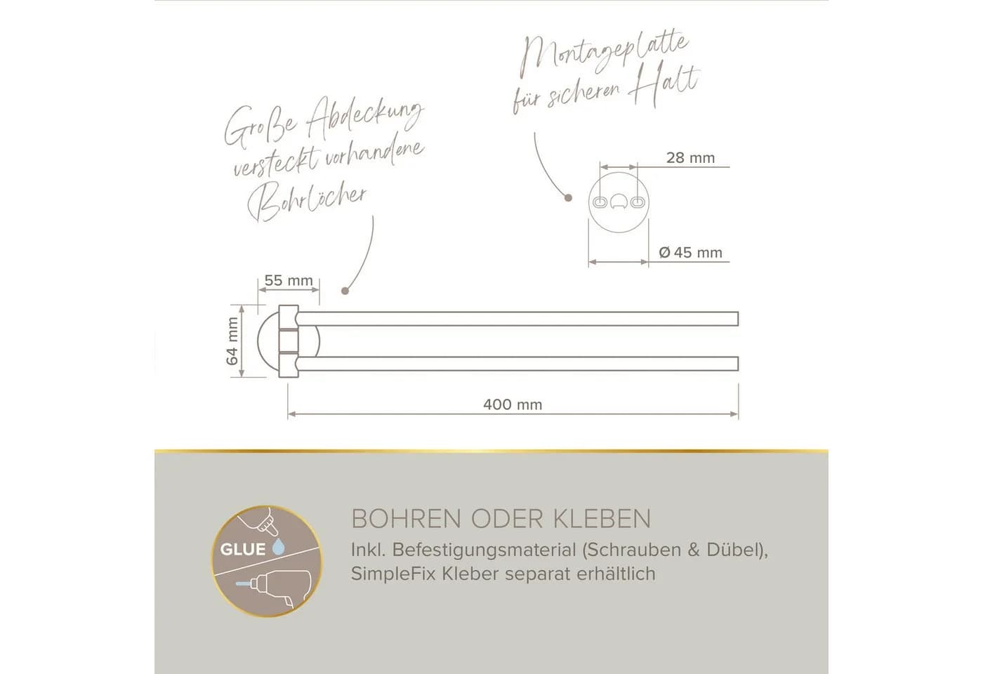 Lenz Doppelhandtuchhalter HYGGE Gold - Bild 3