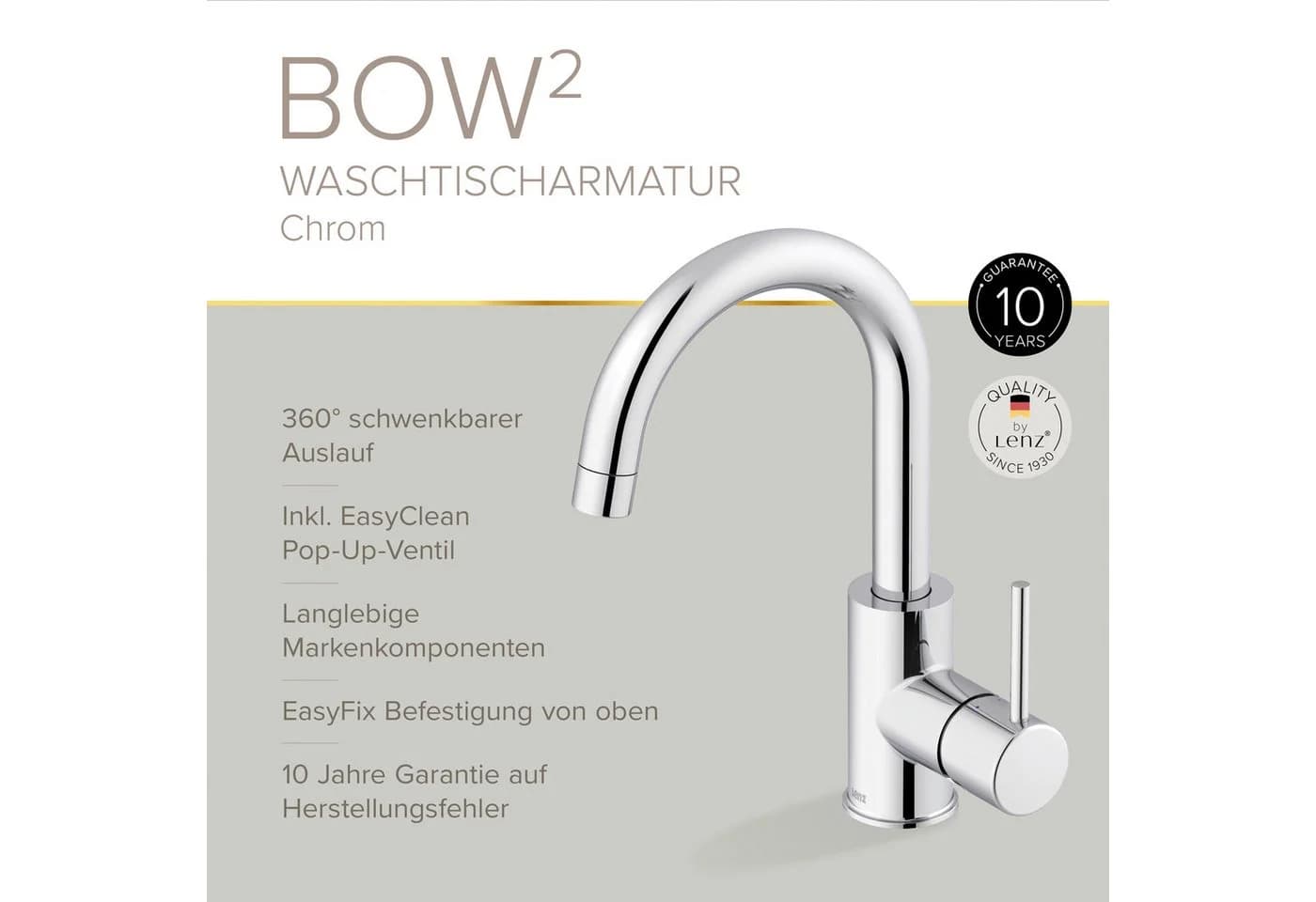 Lenz BOW² Waschtischarmatur Chrom mit Pop-Up-Ventil & EasyFix - Bild 3