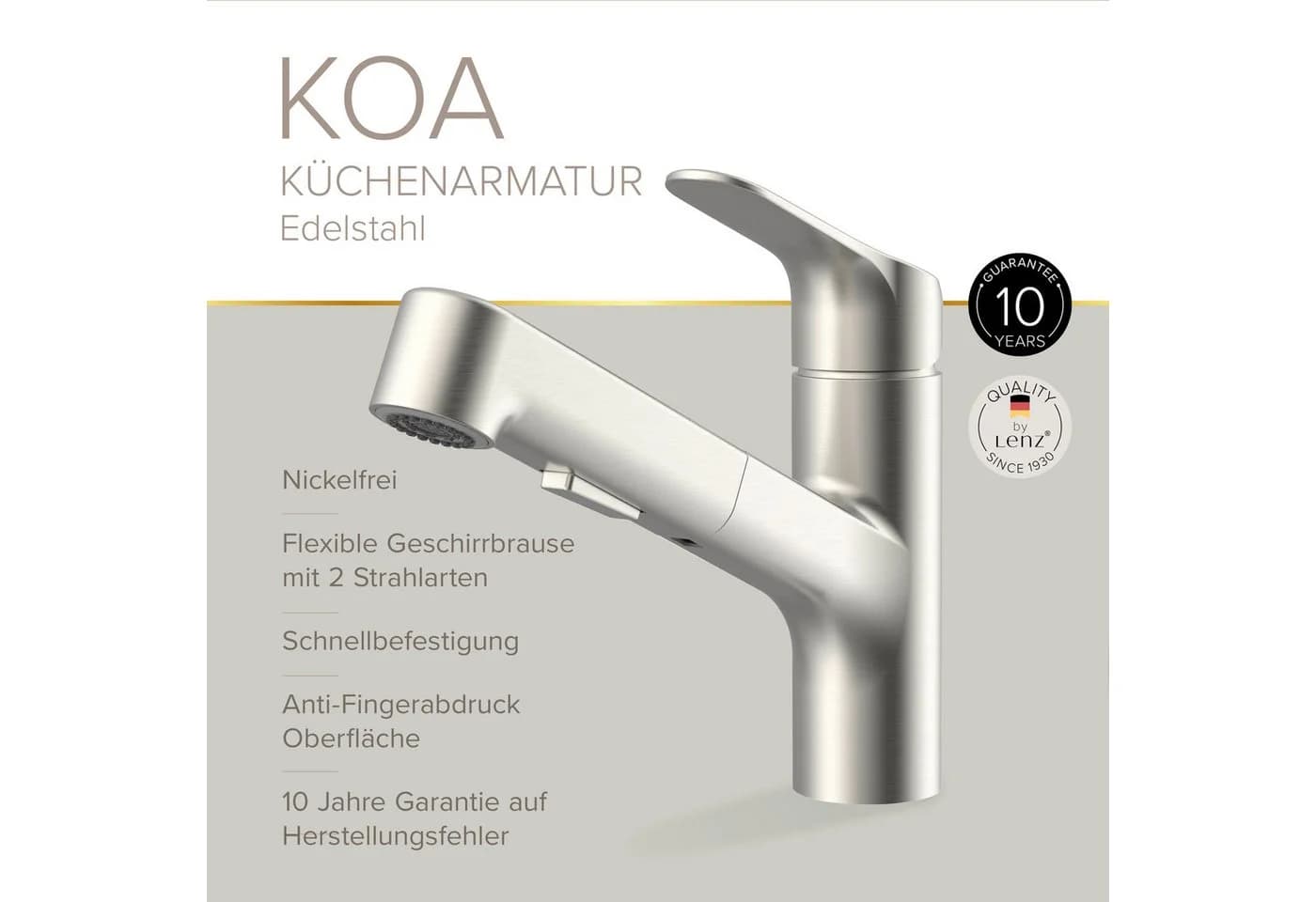 Lenz Küchenarmatur KOA mit herausziehbarer Brause, nickelfrei, chrom - Bild 3