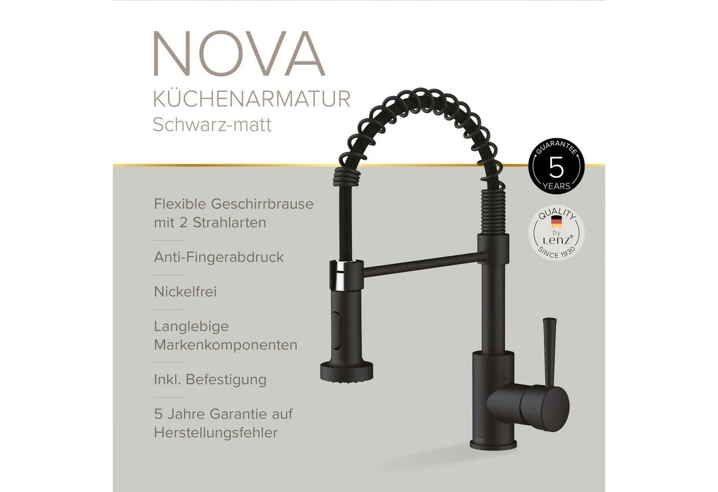 Lenz Küchenarmatur NOVA Nickelfrei, Anti-Fingerabdruck Oberfläche Schwarz - Bild 3