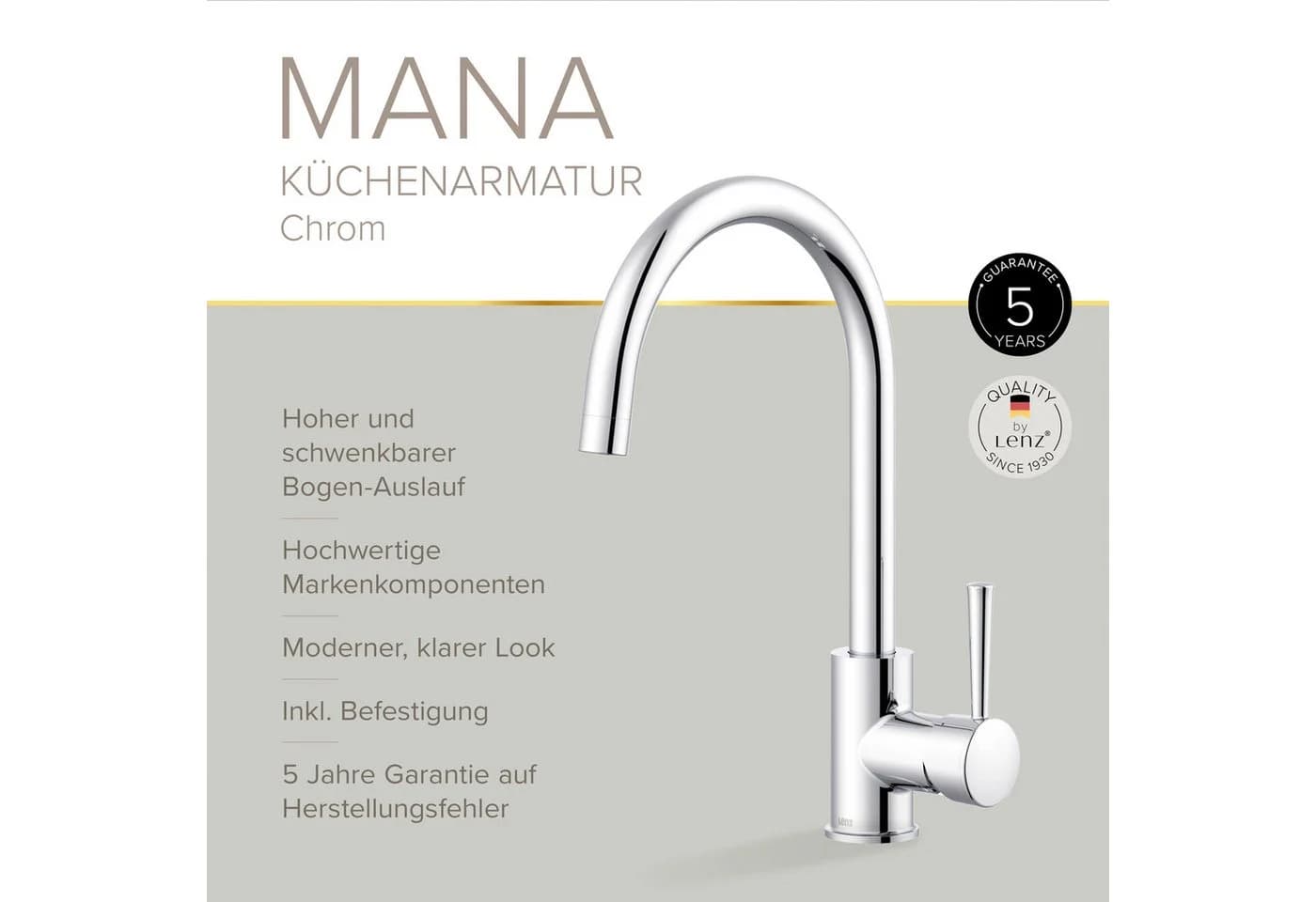 Lenz Küchenarmatur MANA in Chrom mit hohem Auslauf - Bild 3