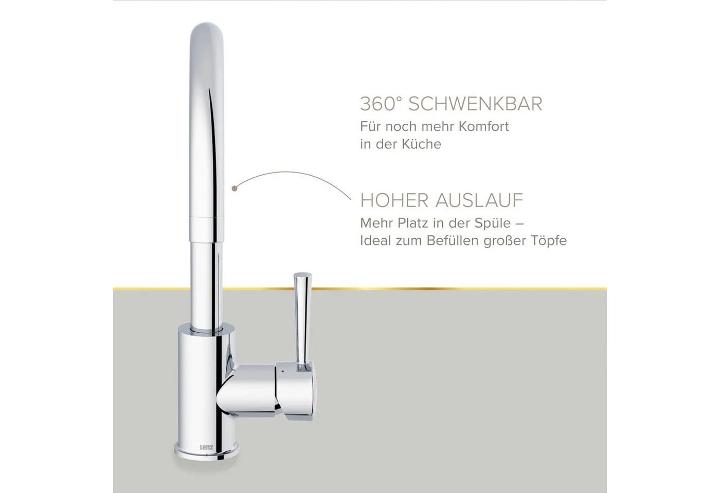 Lenz Küchenarmatur MANA in Chrom mit hohem Auslauf - Bild 4