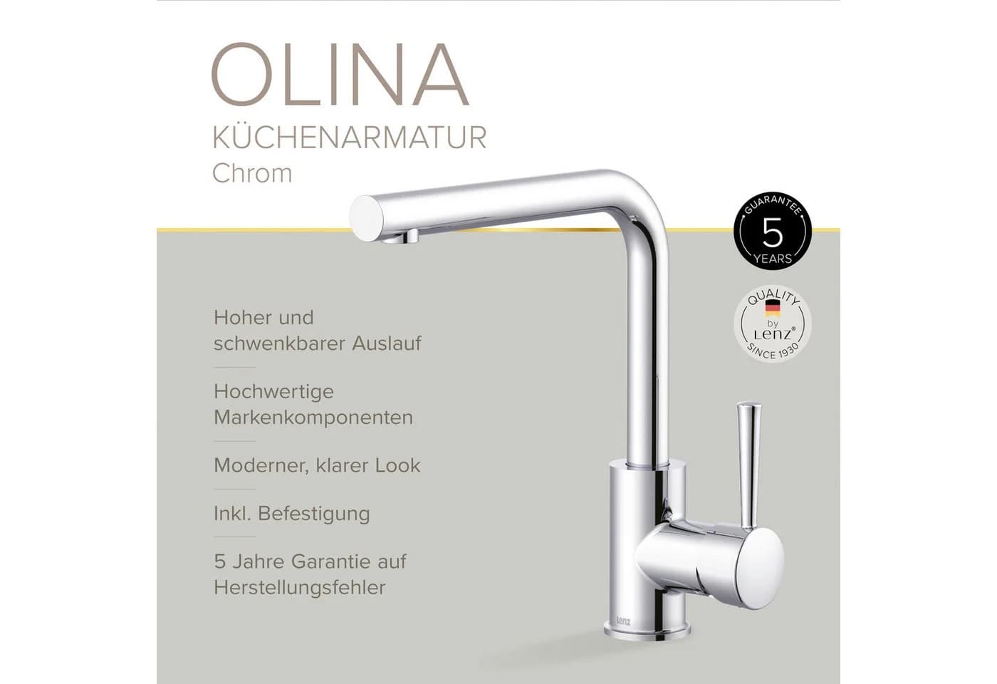Lenz Küchenarmatur OLINA 360° Schwenkbar Chrom - Bild 3