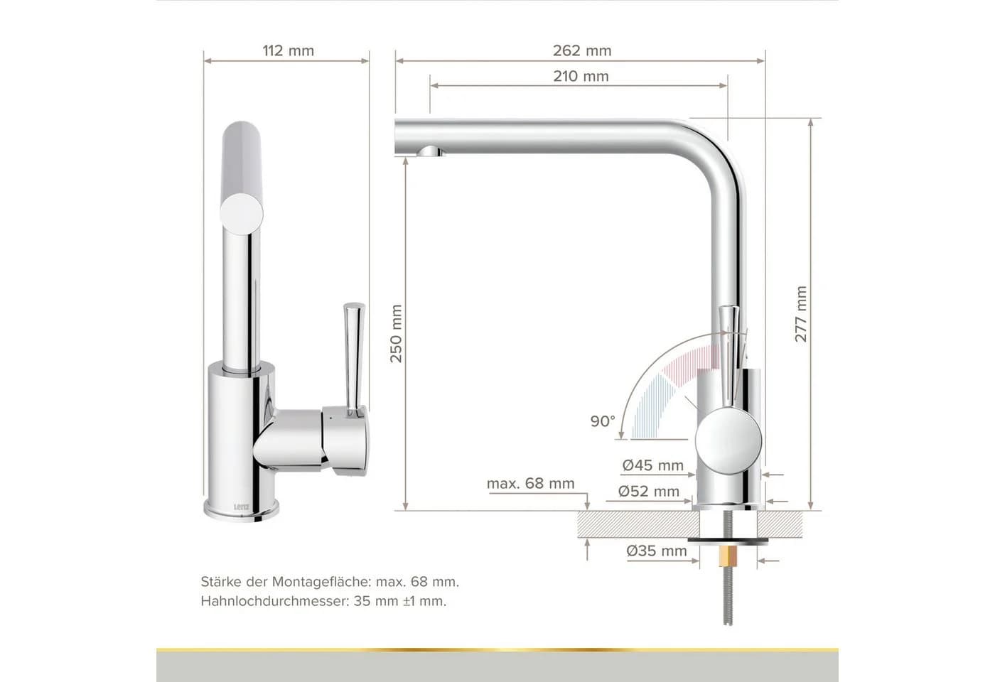 Lenz Küchenarmatur OLINA 360° Schwenkbar Chrom - Bild 5