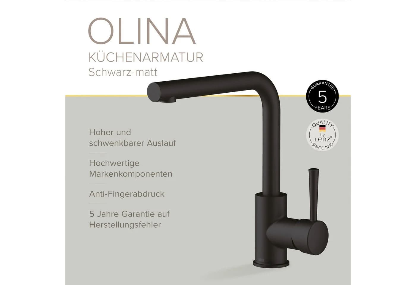 Lenz Küchenarmatur OLINA Anti-Fingerabdruck Oberfläche Schwarz - Bild 3