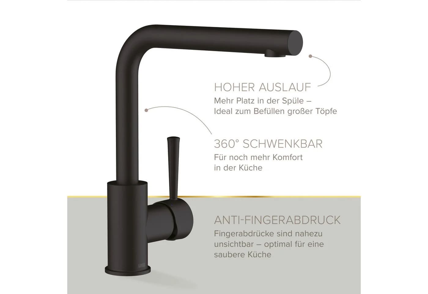Lenz Küchenarmatur OLINA Anti-Fingerabdruck Oberfläche Schwarz - Bild 4