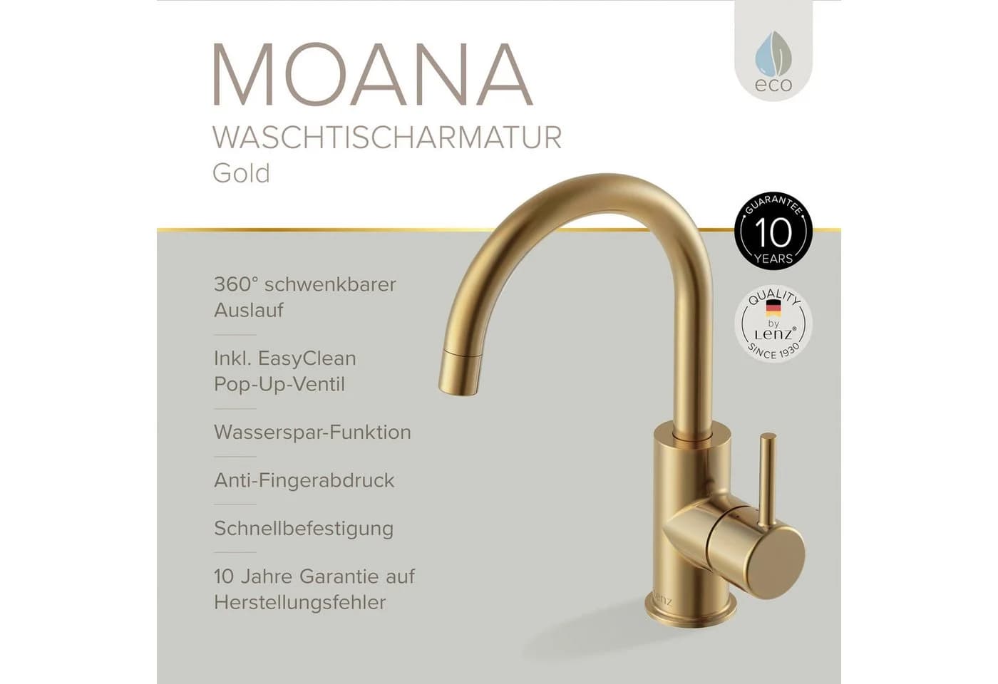 Lenz Waschtischarmatur MOANA Gold 360° schwenkbar - Bild 3