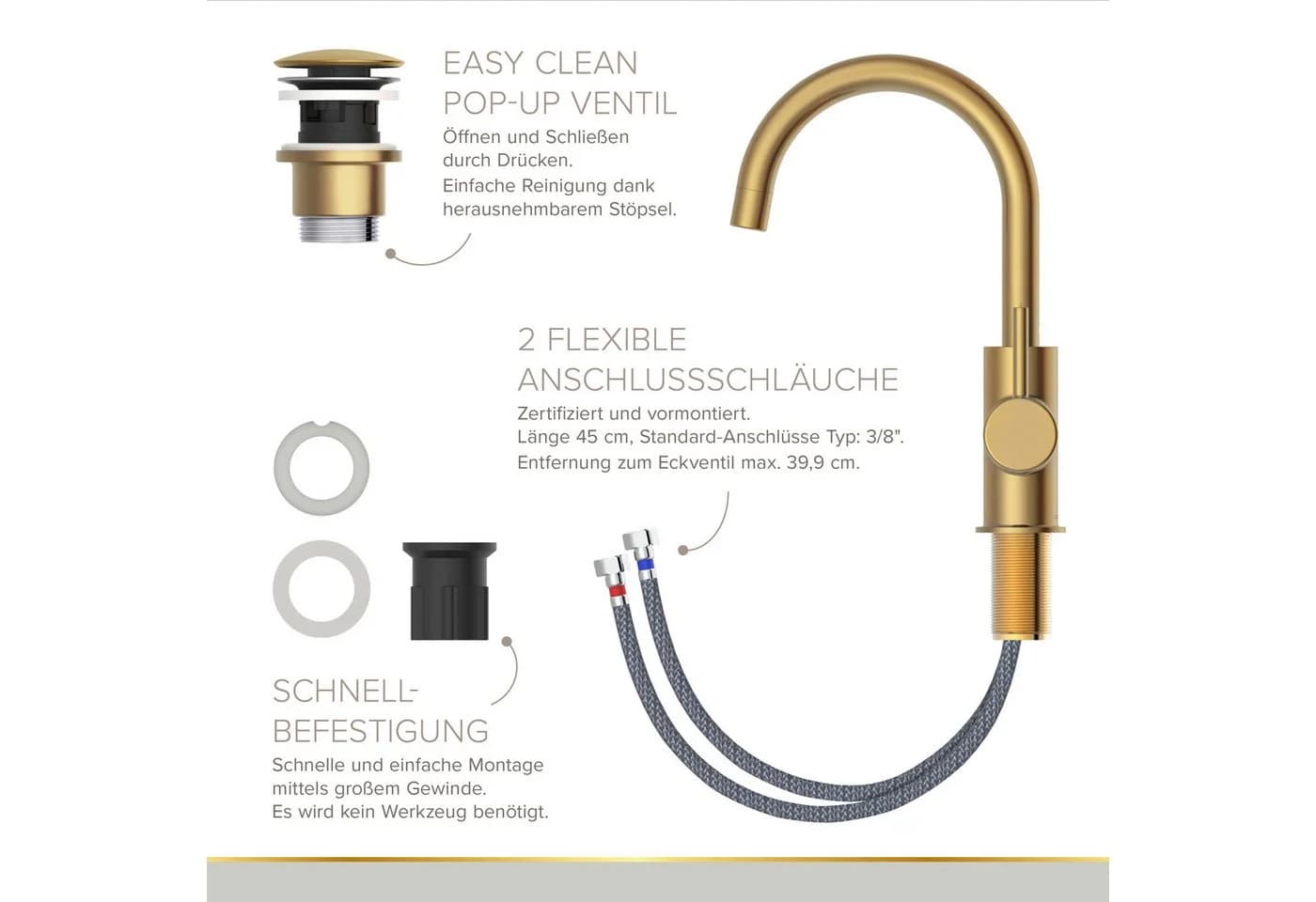 Lenz Waschtischarmatur MOANA Gold 360° schwenkbar - Bild 5