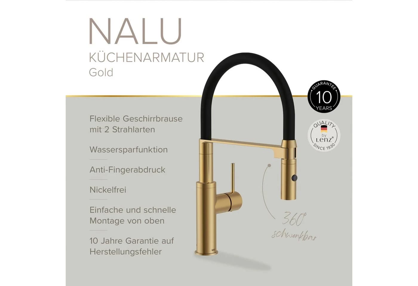 Lenz Küchenarmatur NALU Gold Flexible Pendelbrause 2 Strahlarten - Bild 3