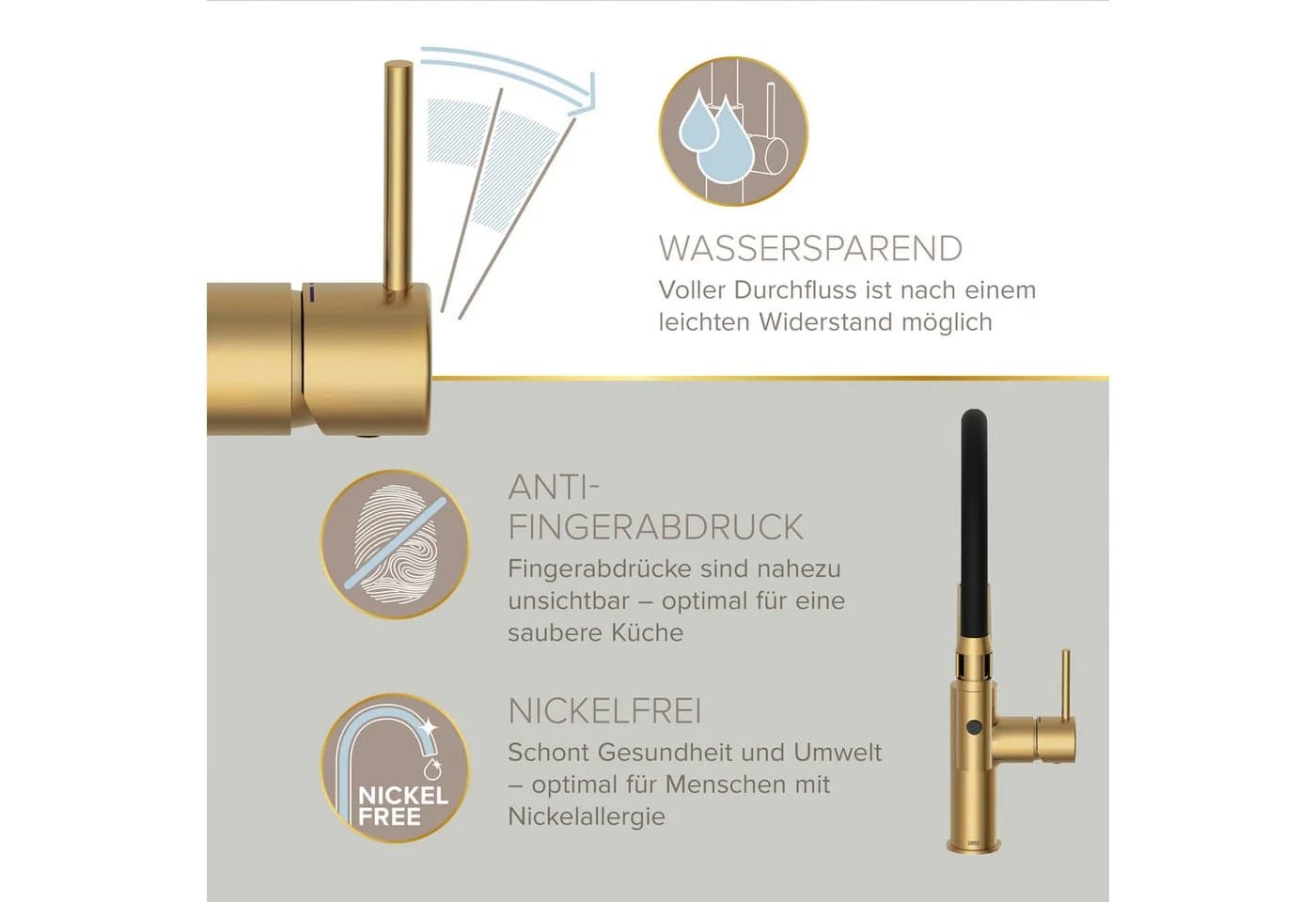 Lenz Küchenarmatur NALU Gold Flexible Pendelbrause 2 Strahlarten - Bild 5