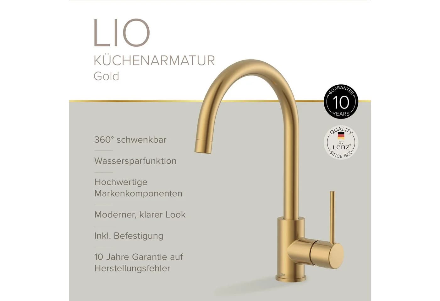 Lenz Küchenarmatur LIO Gold 360° Schwenk Wassersparfunktion - Bild 3