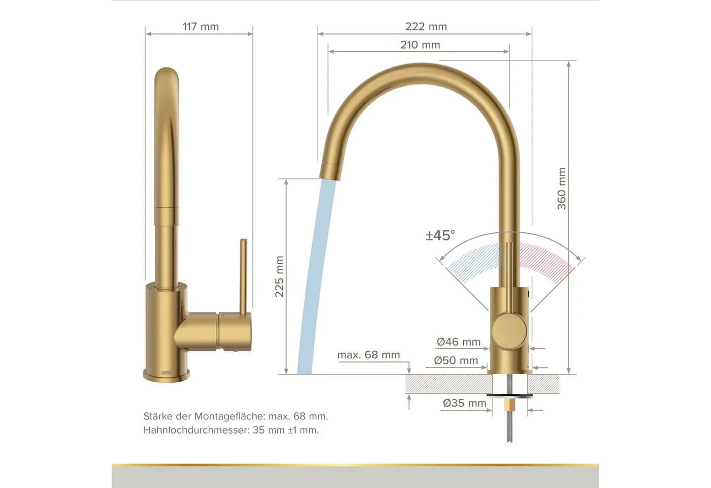 Lenz Küchenarmatur LIO Gold 360° Schwenk Wassersparfunktion - Bild 5