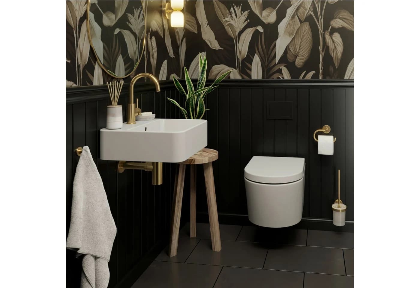 Lenz WC-Komplettset PERFECT FIT Wandhängend mit Waschbecken und Armatur Gold - Bild 2