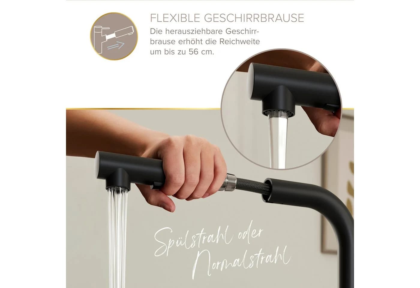 Lenz Küchenarmatur OLINA FLEX Schwarz-matt Cold-Start-Funktion
