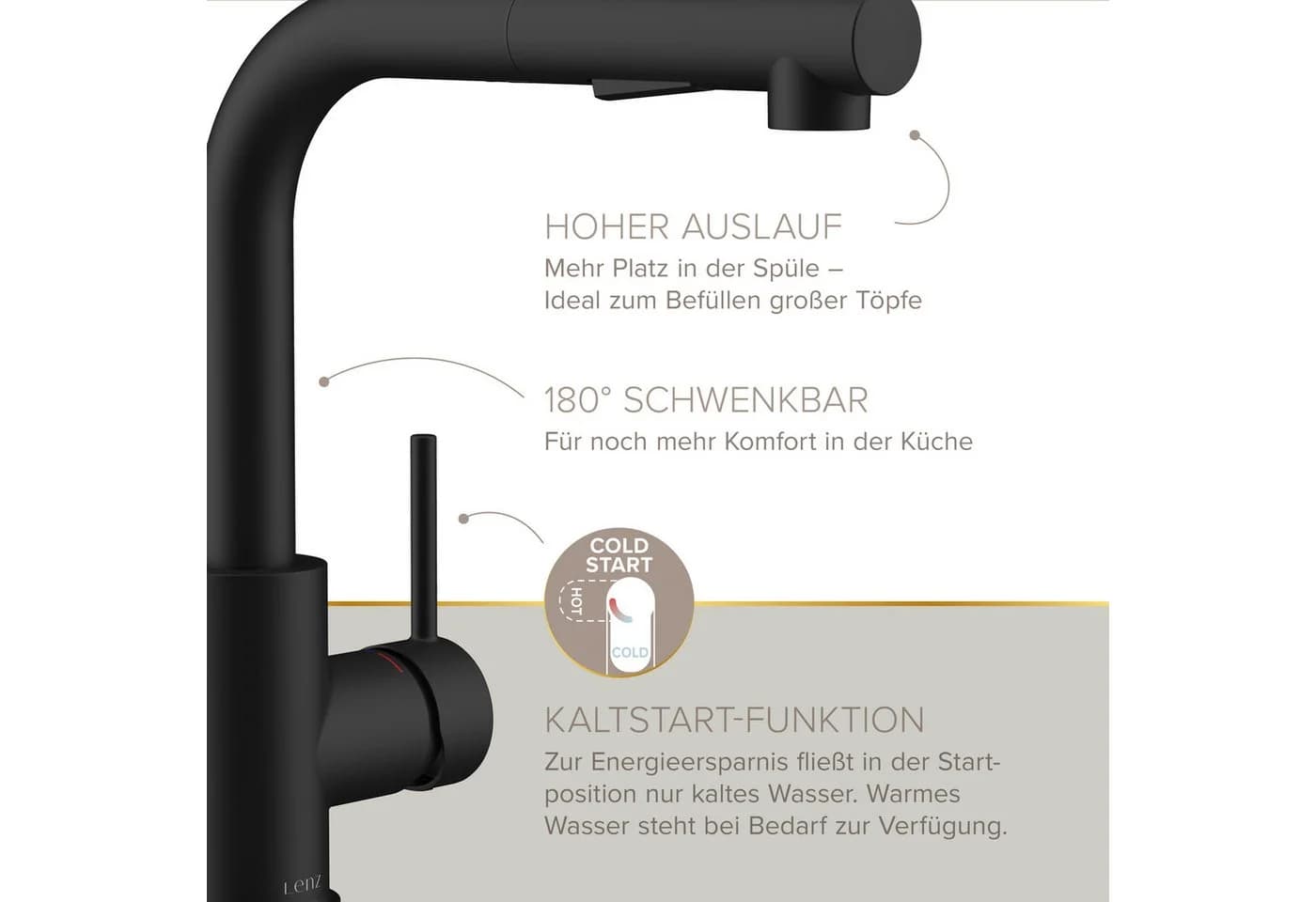 Lenz Küchenarmatur OLINA FLEX Schwarz-matt Cold-Start-Funktion - Bild 5