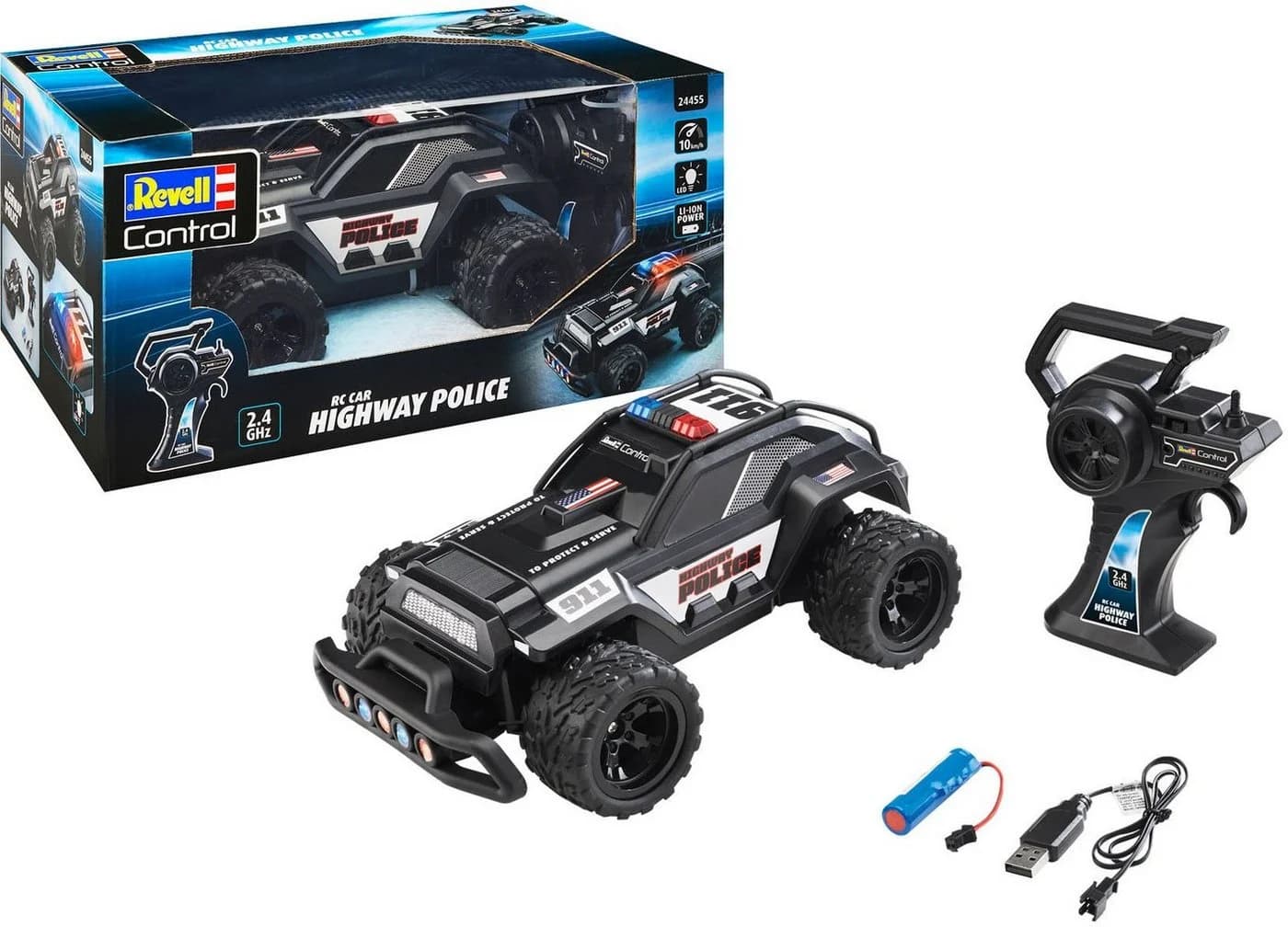 Revell RC-Auto Highway Police Rot/Schwarz mit LED Blaulichtbalken - Bild 2