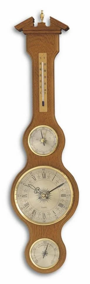 TFA Dostmann Analoge Wetterstation und Wanduhr aus Massivholz