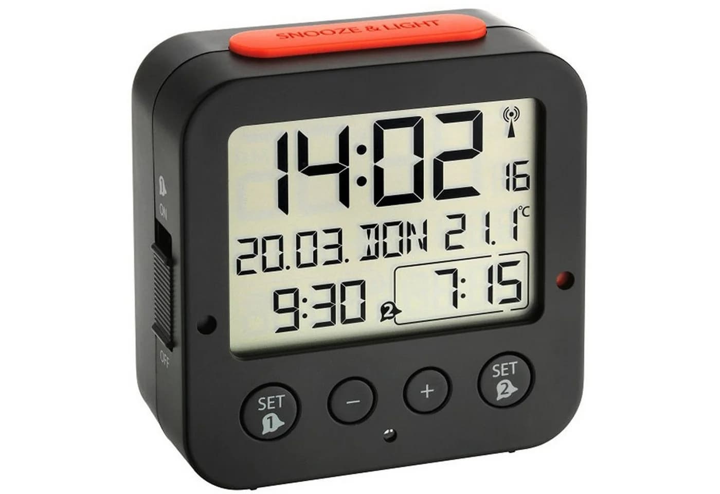 TFA Dostmann Funkwecker Bingo Schwarz/Weiß Digitaler Reisewecker mit Temperaturanzeige - Bild 2
