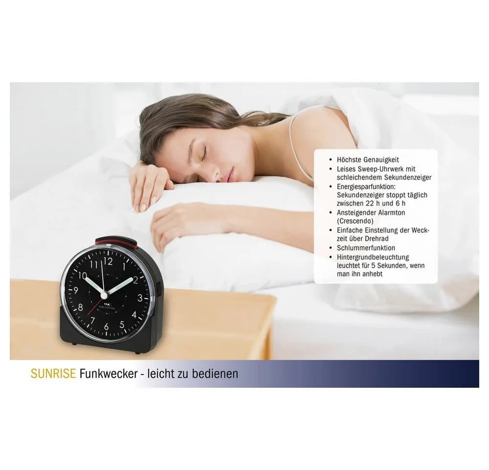 TFA Dostmann Funkwecker SUNRISE Schwarz Analog mit Snooze - Bild 2