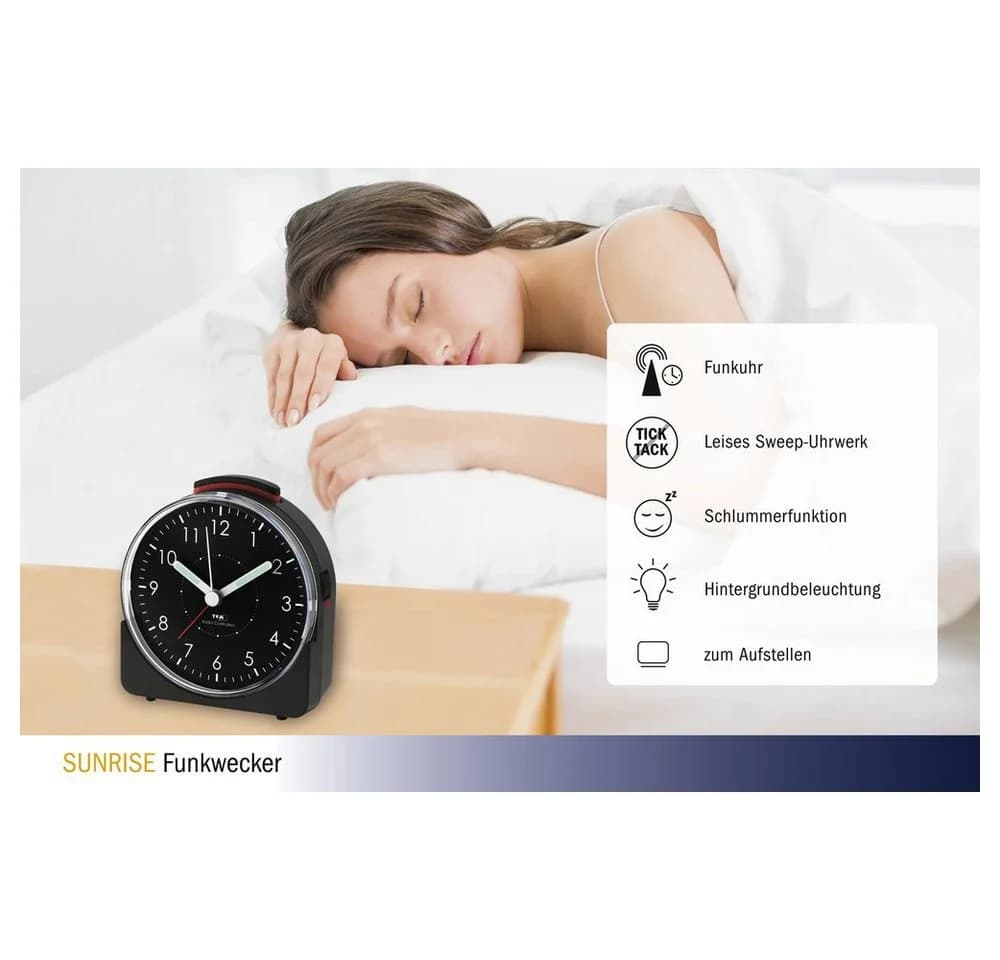 TFA Dostmann Funkwecker SUNRISE Schwarz Analog mit Snooze - Bild 5