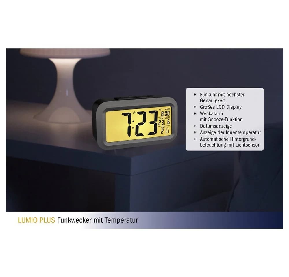 TFA Dostmann Funkwecker Lumio Plus Schwarz Silber mit Temperaturanzeige - Bild 2
