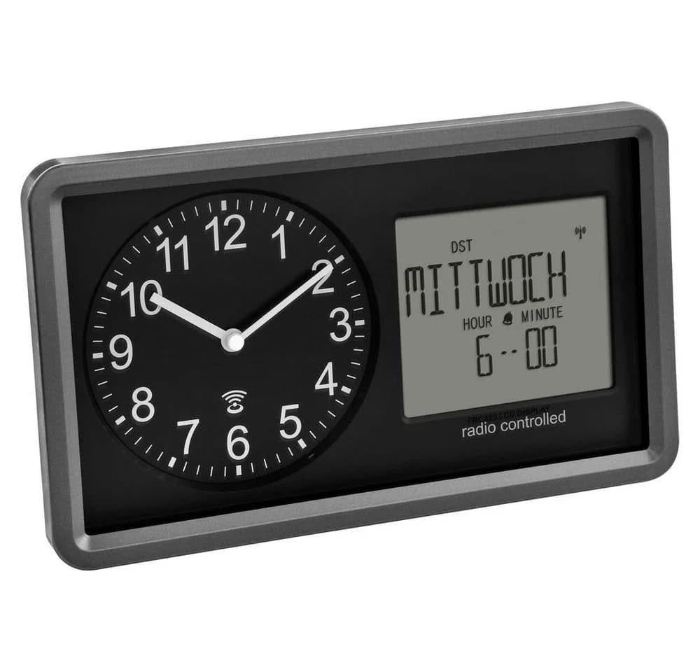 TFA Dostmann Wanduhr Analoge Funkuhr mit Kalender
