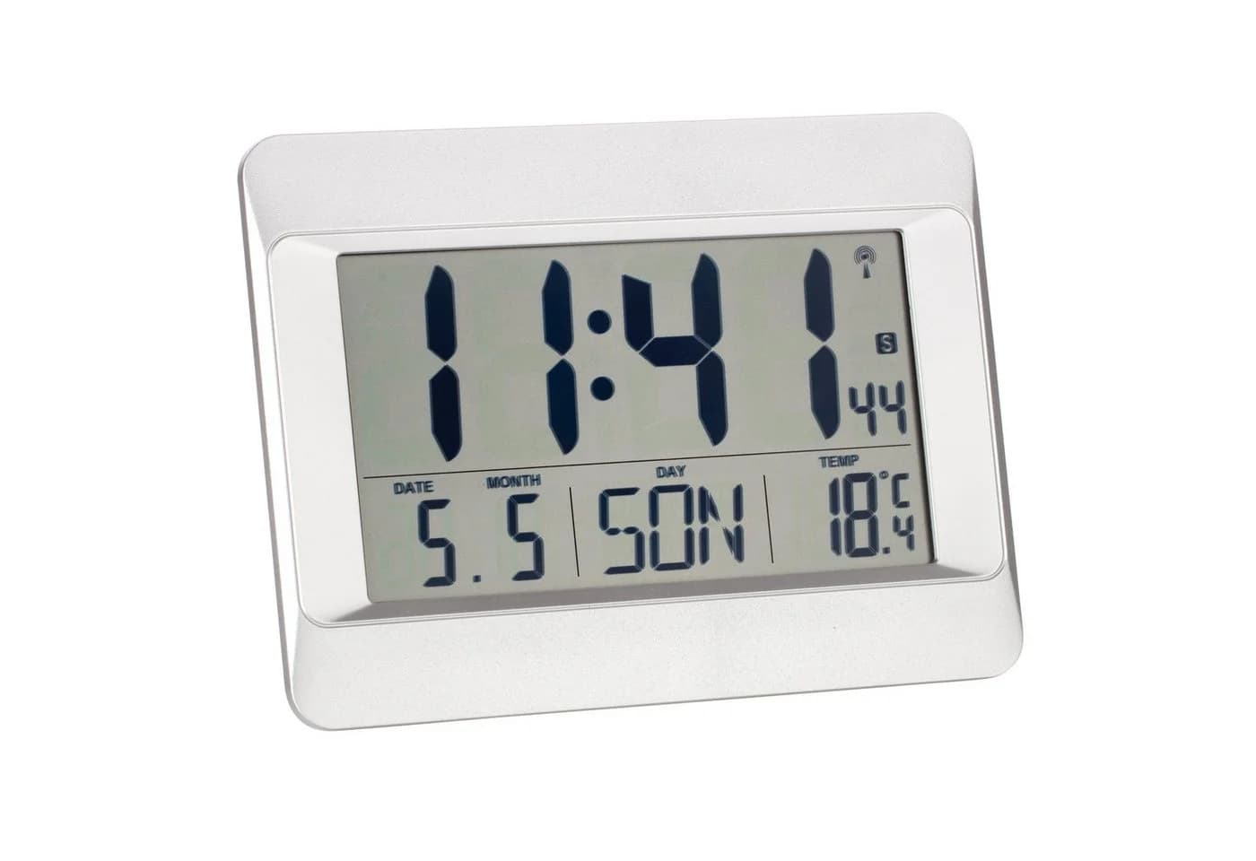 TFA Dostmann Funkwanduhr Digital Silber mit Temperaturanzeige - Bild 2