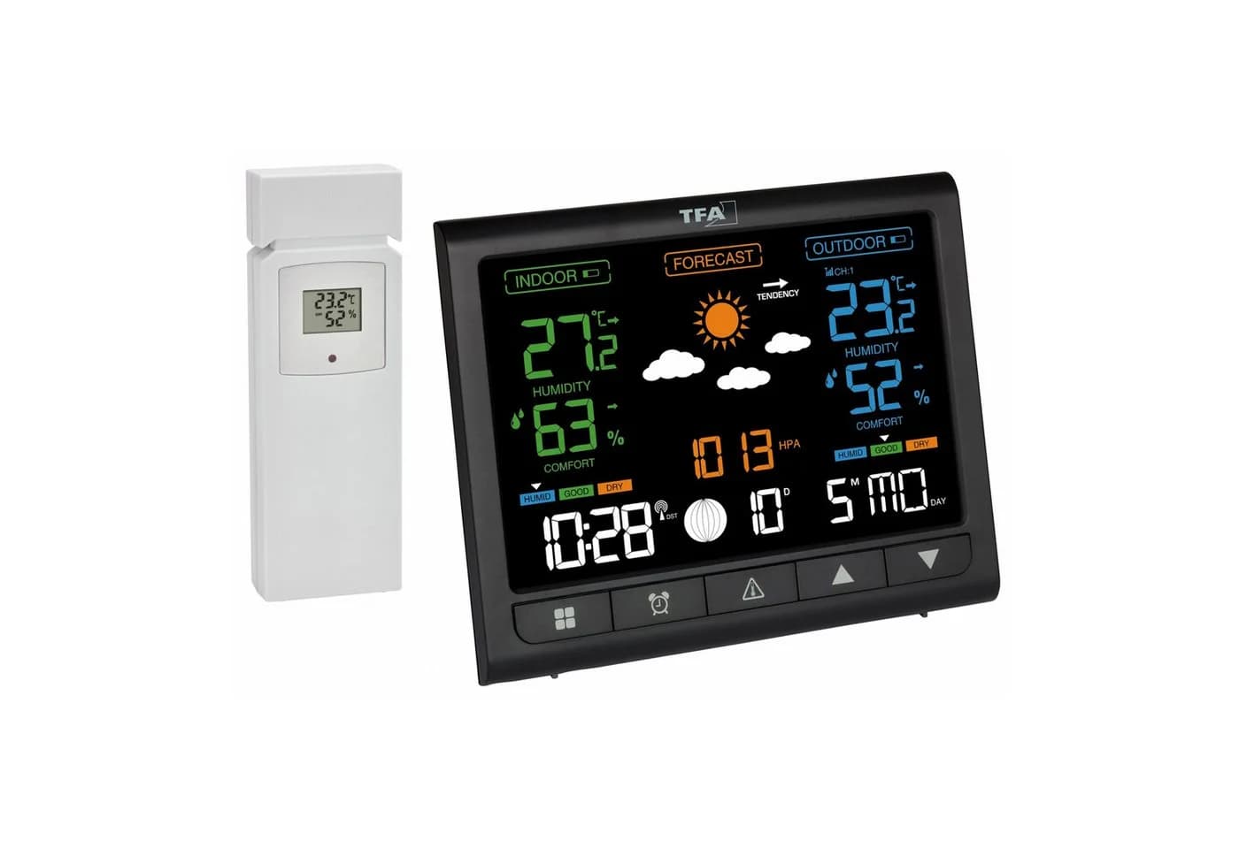 TFA Dostmann Funkwetterstation mit VA-Farbdisplay und Wetterprognose