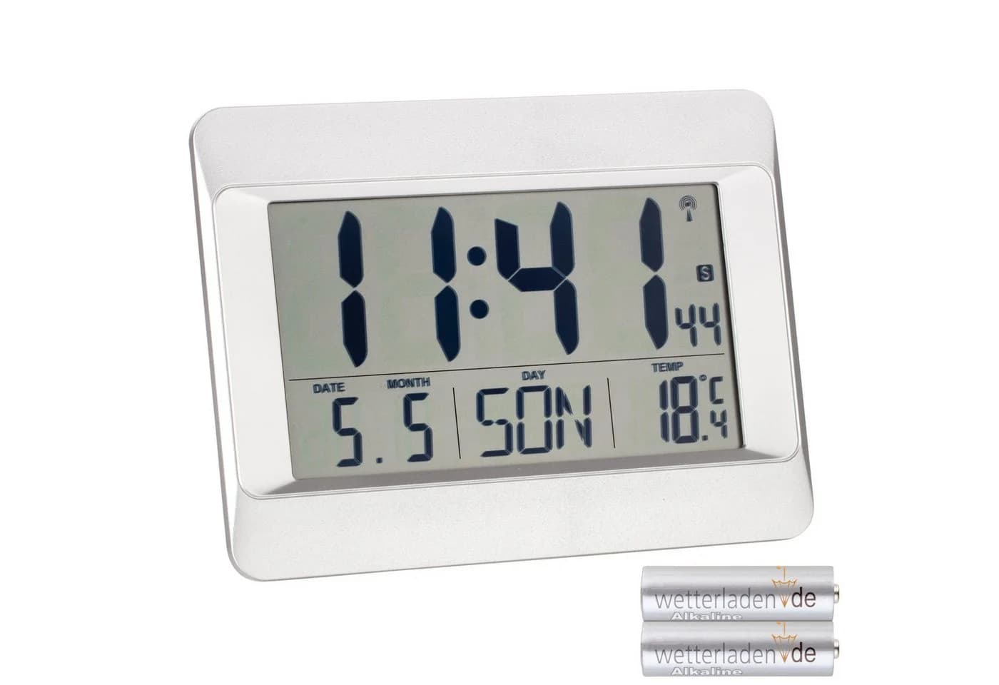 TFA Dostmann Funkwanduhr Digital Silber mit Temperaturanzeige - Bild 2