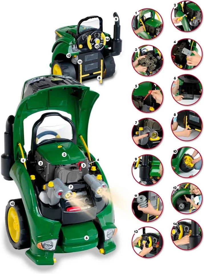 KLEIN John Deere Tractor Engine Kinder-Montagetraktor Grün