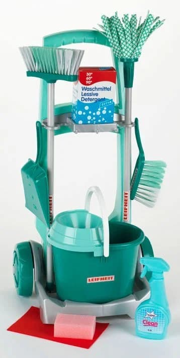 KLEIN Kinder-Besenwagen Leifheit Putzwagen mit Zubehör blau türkis grau