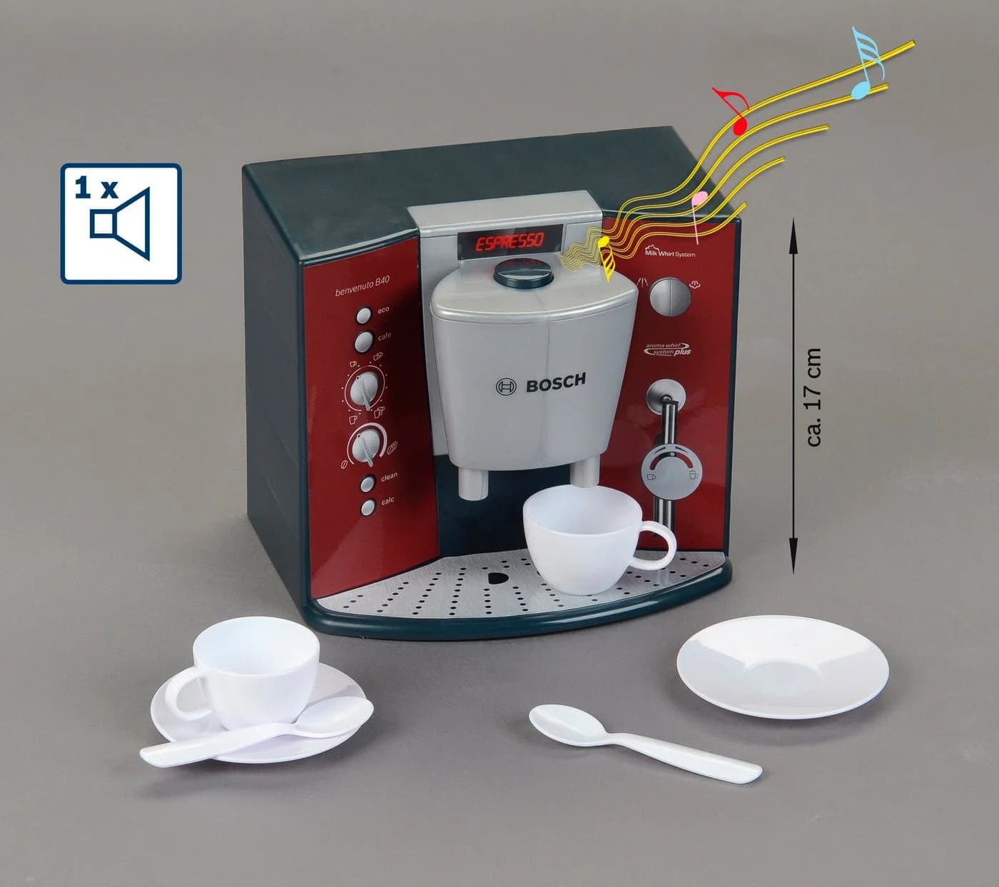 Klein Kinder-Kaffeemaschine Bosch mit Sound & Espressoset Rot Grau - Bild 3