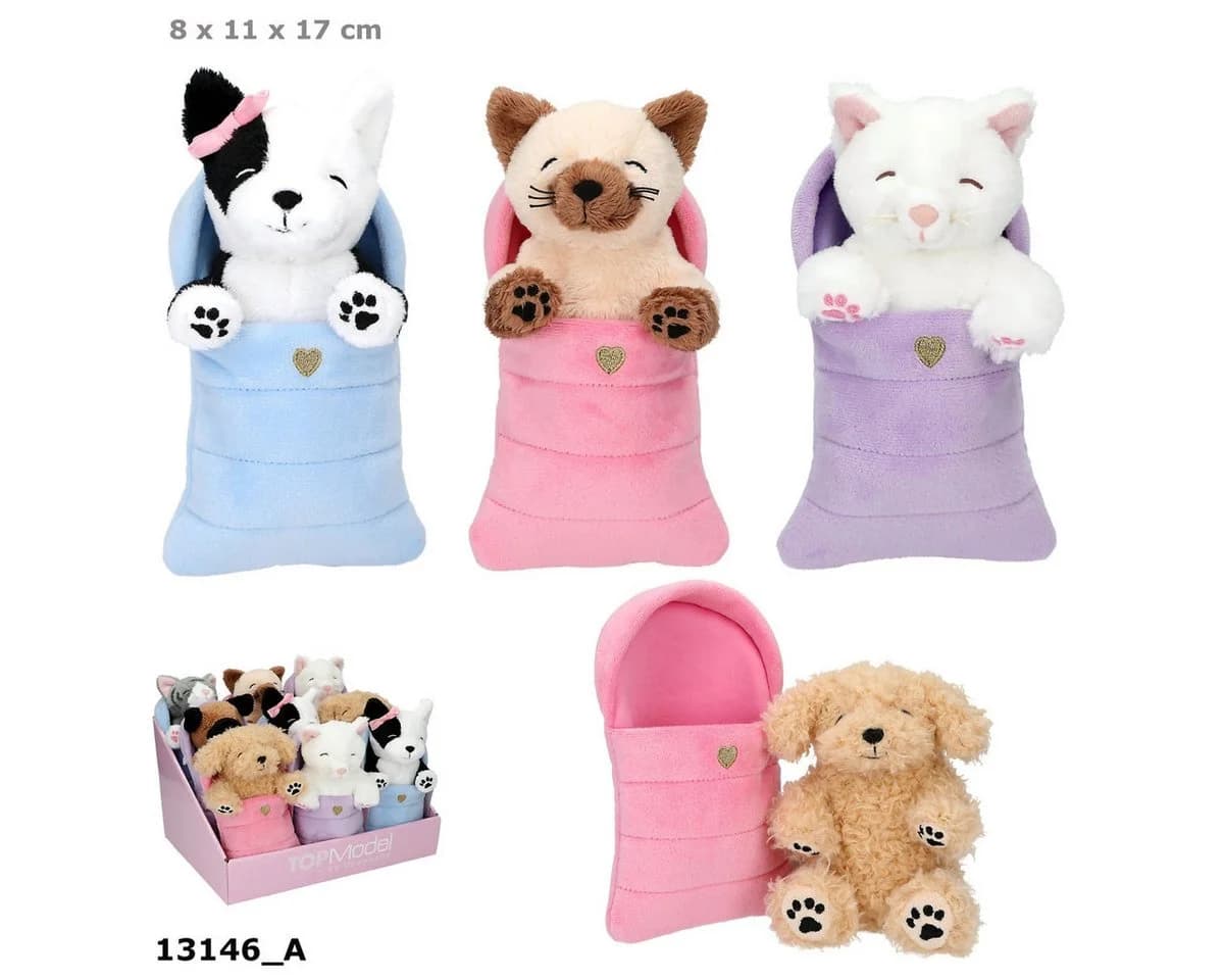 Depesche TOPModel Plüsch Hund & Katze im Schlafsack 6 Designs