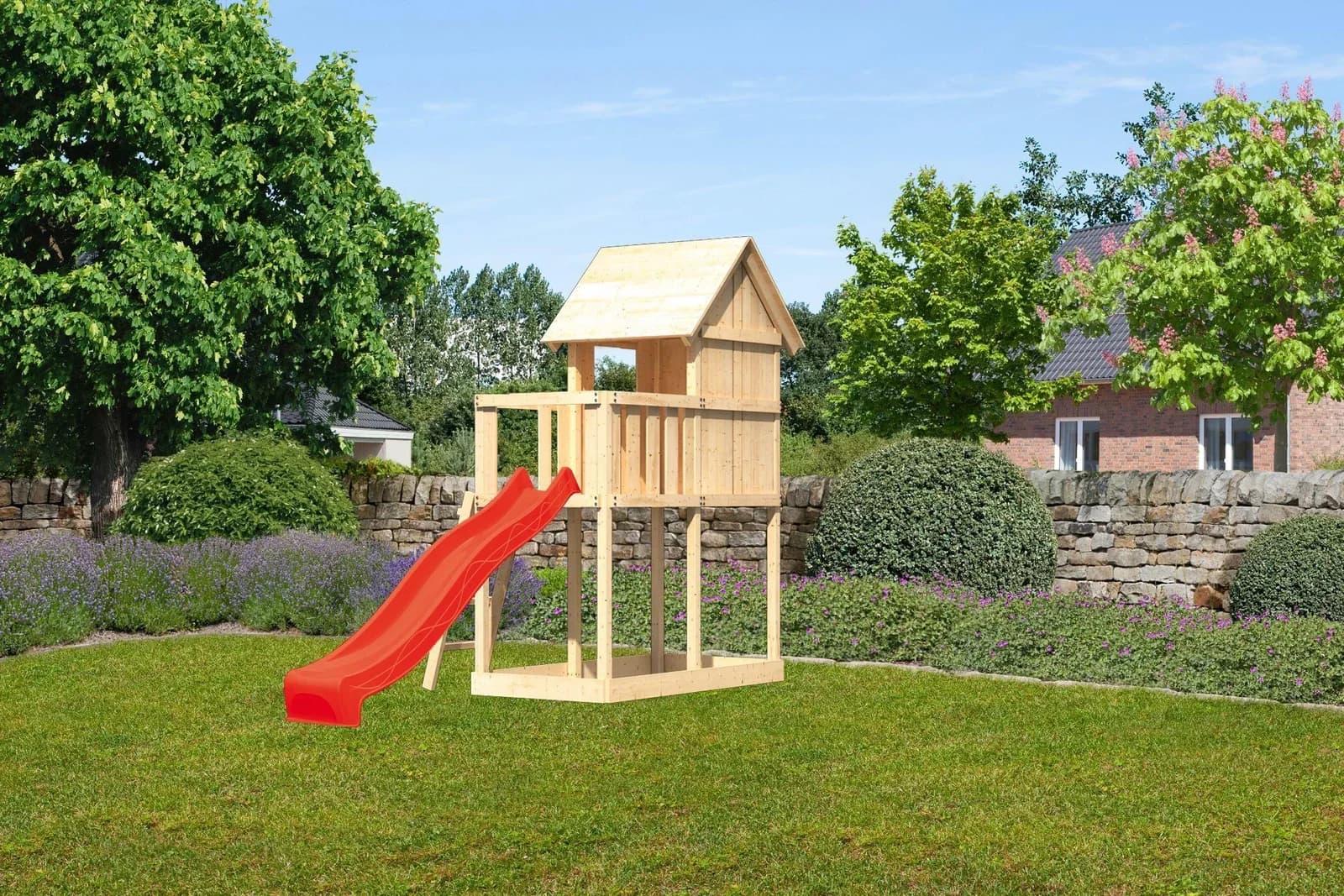 Spielturm KONIFERA Finni - Beige mit Rutsche & Sandkasten