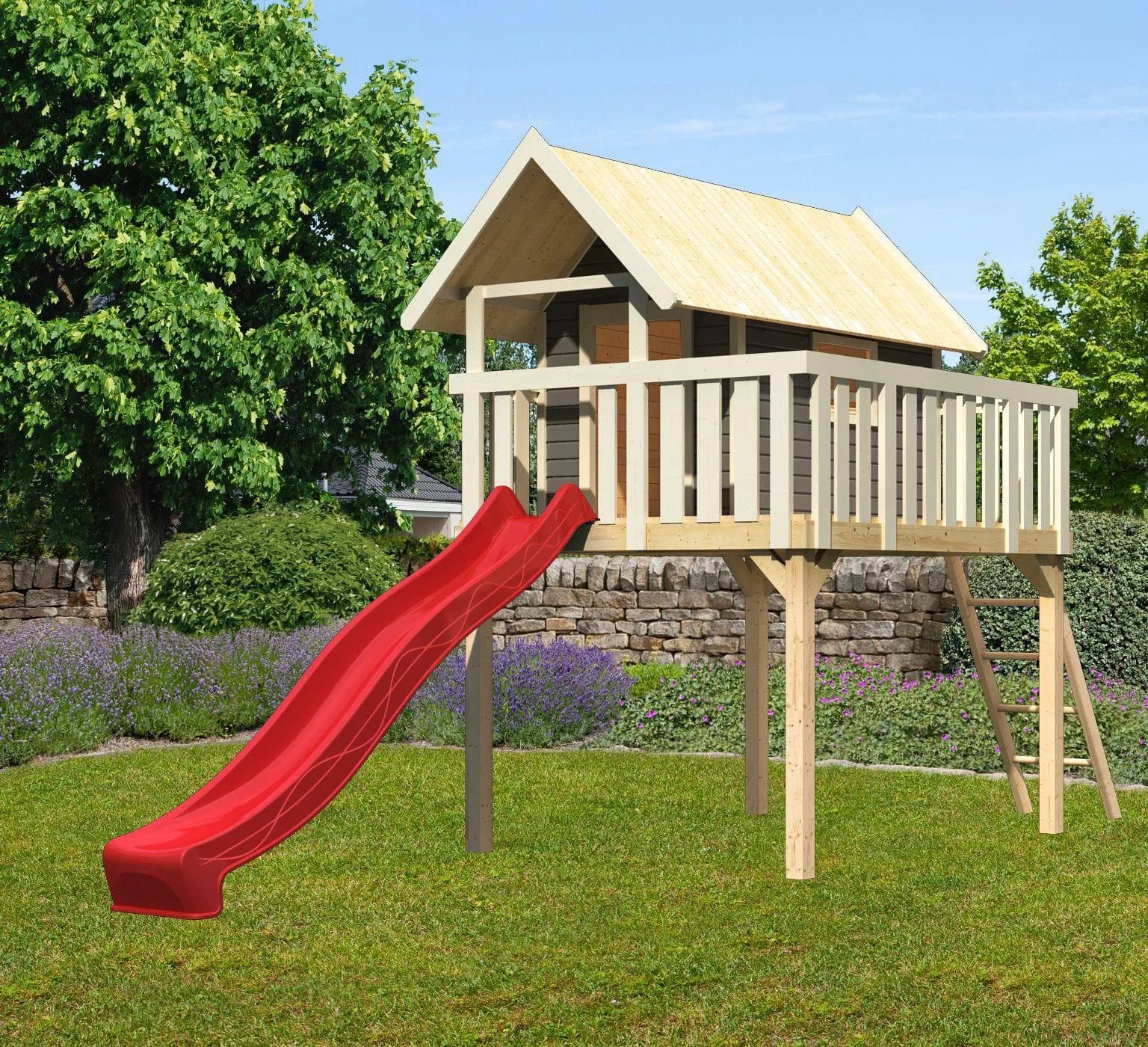 Akubi Spielturm Fidel Terragrau mit Rutsche