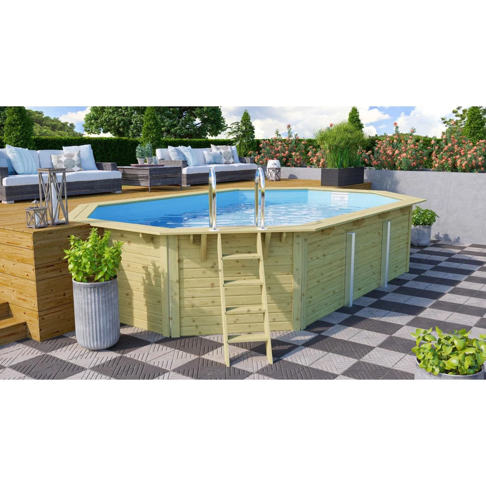 Achteckpool KARIBU PALMA Set A