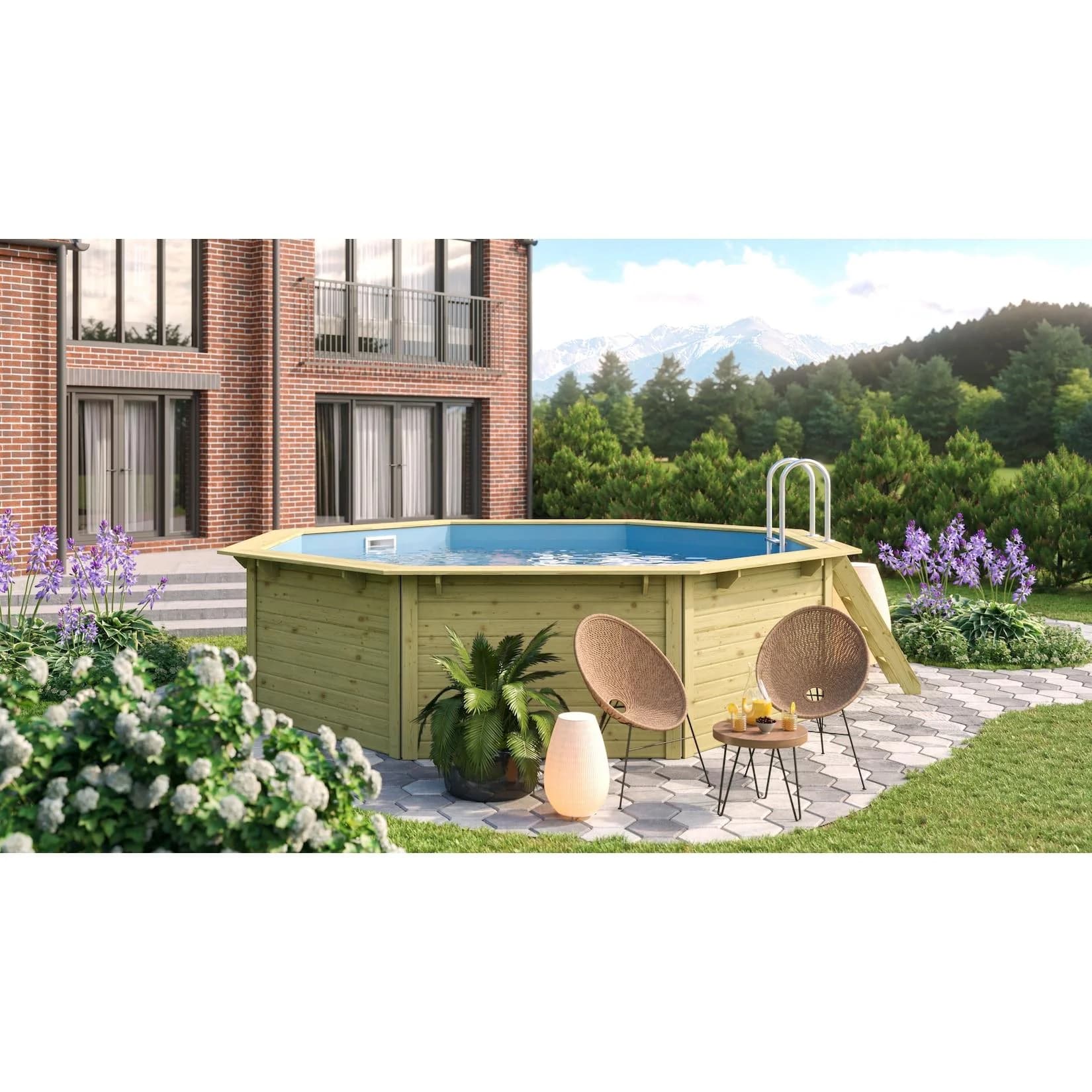 CHILLROI Achteckiger Massivholzpool Blau mit Zubehör