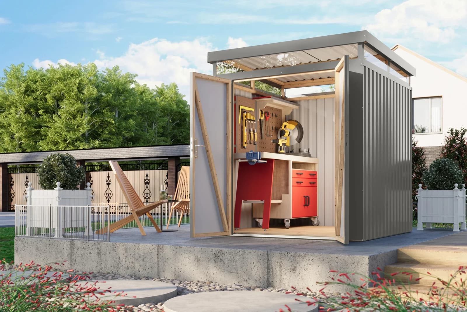 Gerätehaus KARIBU "Titanium 2" Graualuminium Metall